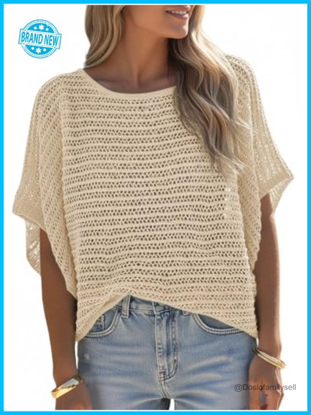 Womens Crochet Mesh Oversized Top Short Sleeve Summer Cover Up